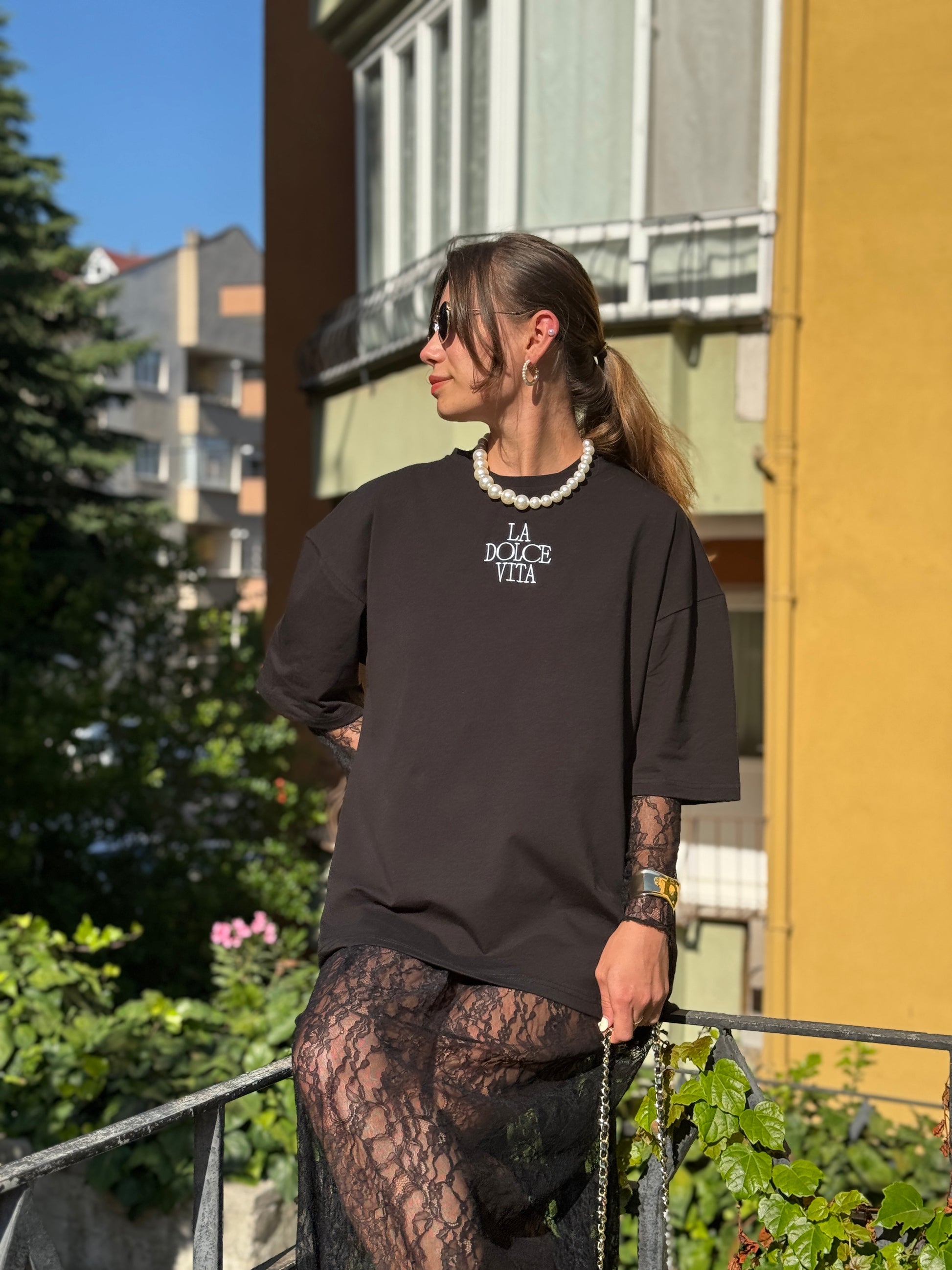 Dantel elbise- Tshirt Takım