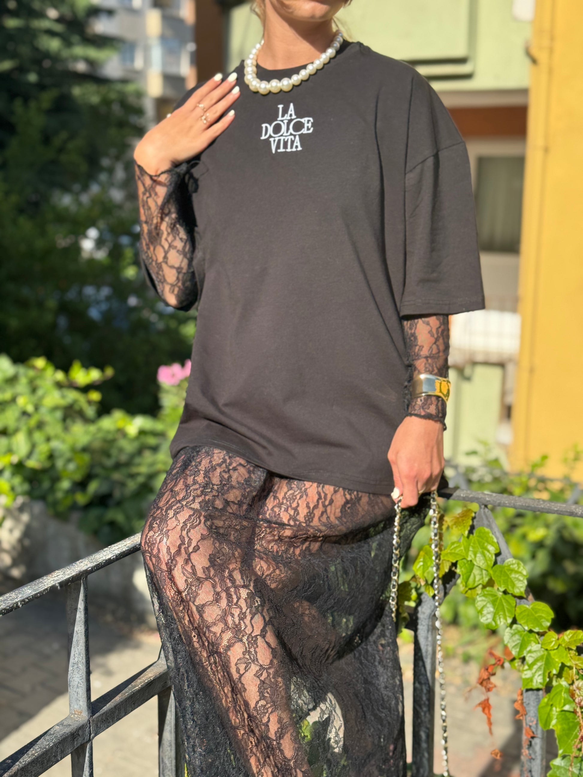 Dantel elbise- Tshirt Takım